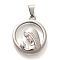 Glass Pendants, with 304 Stainless Steel Findings, Flat Round with Virgin Mary, PVD Vacuum Plating, Stainless Steel Color, 24.5x21x6mm, Hole: 6x3.5mm