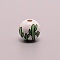 Dyed Wood Beads, Round, Cactus Pattern, 16mm, Hole: 3.5mm