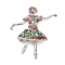 Dancing Girl Alloy Colorful Rhinestone Brooch, Platinum, 48x40mm