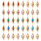 40Pcs 10 Colors Alloy with Rhinestone Pendants, Light Gold, Leaf, Mixed Color, 31x13.5x4mm, Hole: 2mm, 4pcs/color