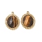 304 Stainless Steel Pendants,  Oval Charms, Ion Plating(IP), with Tiger Eye, Real 18K Gold Plated, 18x13.5x3.5mm, Hole: 1.5mm