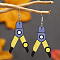 Back-to-School Pliers Shape Wood Dangle Earrings Accessories, Platinum, Blue