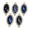 Natural Sodalite Faceted Oval Links, Rack Plating Brass Micro Pave Clear Cubic Zirconia Connector Charms, Golden, 24.5x12x4.5mm, Hole: 1.5mm