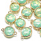 Resin Links connectors, with Golden Tone Brass Findings, Flat Round, Aquamarine, 17x11.5x5.5~6mm, Hole: 1.4~1.5mm