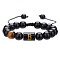 Adjustable Natural Tiger Eye and Glass Beaded Braided Bead Bracelets for Men Women, Column with Letter, Black, Letter B, 6-1/4~10-1/4 inch(16~26cm)