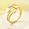 Textured Heart 304 Stainless Steel Finger Ring for Women, Real 18K Gold Plated, Inner Diameter: 17mm