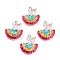 Transparent Resin Pendants, Rainbow & Bear Charms, with Platinum Plated Iron Loops & Paillette, Colorful, 25.5~26x22.5~23x7mm, Hole: 2mm