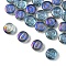 Electroplate Glass Beads, Flat Round with Letter, Purple, Letter O, 9.5~10x4~5mm, Hole: 1mm, about 30pcs/set