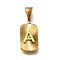 304 Stainless Steel Pendants, Rectangle with Letter Charm, Real 18K Gold Plated, Letter A, 22x12.5x4mm, Hole: 8x4mm