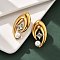 304 Stainless Steel Shell Pearl Stud Earrings, with Rhinestone, Oval, Real 18K Gold Plated, 31.5x16.5mm