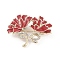 Flower Enamel Pins, Floral Zinc Alloy Crystal Rhinestone Brooches for Women, Golden, Dark Red, 31x39mm