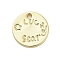 Brass Charms, Flat Round, with word Lucky Star, Real 18K Gold Plated, 8x1mm, Hole: 1mm