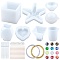 DIY Silicone Molds, Resin Casting Molds, with Aluminum Wire, Birch Wooden Craft Ice Cream Sticks and Nail Art Sequins/Paillette, White, 7pcs/set