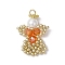 Glass Seed Beaded Angel Pendants, with Glass Pearl Round Bead and 304 Stainless Steel Jump Rings, Orange, 29x18.5x6mm, Hole: 3mm
