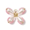 Two Tone Glass Seed Beaded Butterfly Pendants, with 304 Stainless Steel Open Jump Rings and Acrylic Imitation Pearl Beads, Flamingo, 31.5x36x8mm, Hole: 4.5mm