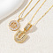 2Pcs 2 Styles Brass Pave Clear Cubic Zirconia Initial Pendant Necklace Sets, Golden, Letter U, 17.72 inch(45cm), 1pc/style