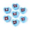 Handmade Lampwork Beads, Hand Drawn Beads, Heart with Flower, Deep Sky Blue, 15~16x16~17x8~10mm, Hole: 1.2~1.6mm