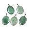 Natural Green Aventurine Pendants, Flat Oval Charms with Metal Snap on Bails, Platinum, 34~34.5x22x5~5.5mm, Hole: 2.5x5.5mm