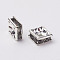 Brass Rhinestone Spacer Beads, Grade A, Silver Color Plated, Square, Black Diamond, 6x6x3mm, Hole: 1mm