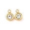 304 Stainless Steel Charms, with Rhinestone, Flat Round, Polishing, Real 18K Gold Plated, Clear, 9x6.5x3.5mm, Hole: 2mm