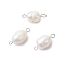 Natural Cultured Freshwater Pearl Links, Rice Connector Charms with 304 Stainless Steel Double Loops, Floral White, Stainless Steel Color, 19~20.5x9~10mm, Hole: 1.8~2.5mm