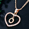 Alloy Crystal Rhinestone Heart with Initial Pendant Necklaces, Rose Gold, Letter O, 16.93 inch(43cm)