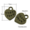 Tibetan Style Alloy Charms, Heart with Thank You, Cadmium Free & Nickel Free & Lead Free, Antique Bronze, 12x10x2mm, Hole: 2mm