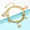 304 Stainless Steel Multi-strand Bracelets, Glass Charm Bracelets for Women, Heart & Butterfly, Ion Plating(IP), Real 18K Gold Plated, 6-5/8 inch(16.7cm)