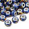 Opaque Resin Rondelle European Beads, with Gold Foill & Silver Tone Brass Double Cores, Large Hole Beads, Blue, 13.8x8.5mm, Hole: 4.5~5mm