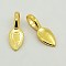 Tibetan Style Alloy Glue-on Flat Pad Bails, Leaf, Lead Free and Cadmium Free, Golden, 21x8x6mm, Hole: 4mm