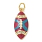 Rack Plating Brass Enamel Pendants, with Jump Ring and Cubic Zirconia, Long-Lasting Plated, Lead Free & Cadmium Free, Real 18K Gold Plated, Rugby Charm, Red, 20x9x3.5mm, Hole: 3mm