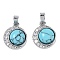 Brass Cubic Zirconia Pendants, with Synthetic Turquoise, Flat Round Charms, 15x12.5x6mm, Hole: 4.5x2.5mm