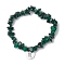 Natural Malachite Stretch Bracelets, with 304 Stainless Steel Pendants, Flat Round with Scorpio Sign, Inner Diameter: 1-7/8~2 inch(4.9~5.2cm)