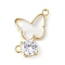Brass Micro Pave Cubic Zirconia and Glass Connector Charms, Butterfly, Rack Plating, Long-Lasting Plated, Cadmium Free & Lead Free, Real 18K Gold Plated, 17.5x17.5x4.5mm, Hole: 1.5mm