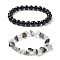 2Pcs 2 Style Opalite Chip & Natural Tiger Eye & Natural Black Onyx Beaded Stretch Bracelets Set, Stackable Bracelets, Black, Inner Diameter: 2-1/2~2-3/4 inch(6.2~7cm), 1Pc/style