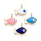 Alloy Enamel Charms, Cadmium Free & Lead Free, Light Gold, Fish with Evil Eye Charm, Mixed Color, 11x12x4mm, Hole: 1.6mm