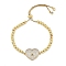 Rack Plating Brass Micro Pave Cubic Zirconia Silder Bracelets, Cadmium Free & Lead Free, Long-Lasting Plated, Heart, Real 18K Gold Plated, Inner Diameter: 2-1/8~2-7/8 inch(5.3~7.3cm)