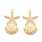 Brass Pendants, Long-Lasting Plated, Nickel Free, Real 18K Gold Plated, Shell Shape, 38x22.5x3mm, Hole: 2mm