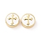 Brass Enamel Beads, Cadmium Free & Lead Free, Long-Lasting Plated, Flat Round with Cross, Real 18K Gold Plated, White, 12x5.5mm, Hole: 2.5mm