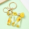 Resin & Alloy Enamel Keychain, with Alloy Clasp and Iron Rings, Letter M, 6cm, Pendant: 20~45mm
