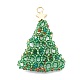 クリスマスツリーの形のペンダント  ガラスシードビーズで  真鍮製のビーズと304つのステンレス鋼の丸カン  グリーン  53x33x4.5mm  穴：3.5mm PALLOY-JF00651-2