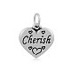 Heart with Flowers and Word Cherish  316 Stainless Steel Pendants STAS-I061-124-1