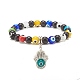 Bracelet extensible en perles rondes en turquoise synthétique (teint) et lampadaire mauvais œil avec breloque main hamsa pour femmes BJEW-JB07836-4