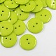 アクリル縫い付け用ボタン  衣装デザインのためのプラスチックボタン  2穴  染め  フラットラウンド  黄緑  17x2mm  穴：1mm BUTT-E084-B-03-1