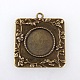 Vintage Tibetan Style Alloy Square Carved Branch Pendant Cabochon Bezel Settings TIBEP-M018-17AB-NF-1