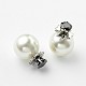 Cubic Zirconia and Acrylic Pearl Double Faced Ear Studs EJEW-L085-M-2