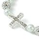 Glass Pearl & Alloy Rhinestone Cross Beaded Stretch Bracelet BJEW-JB09802-3