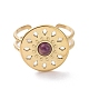 Плоские круглые открытые кольца-манжеты с натуральным аметистом, украшения из титановой стали для женщин, золотые, внутренний диаметр: 19 мм