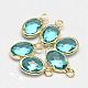 Oval Faceted Golden Tone Brass Glass Charms GLAA-O015-19G-1