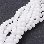 Chapelets de perles de jade blanche naturelle, teints et chauffée, ronde, blanc, 6mm, Trou: 0.8mm, Environ 68 pcs/chapelet, 15 pouce